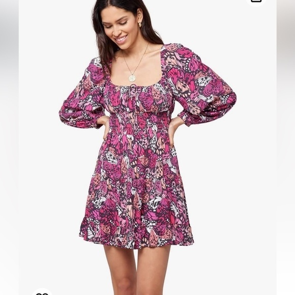 L*Space Cassidy Dress Size Medium NWT Pink Butterfly Wing Print Ballon Sleeve - Picture 1 of 6